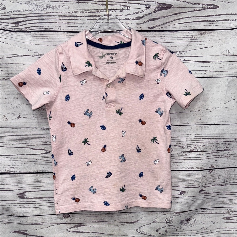 Carter's Light Pink Polo with Nautical Prints Size 4t